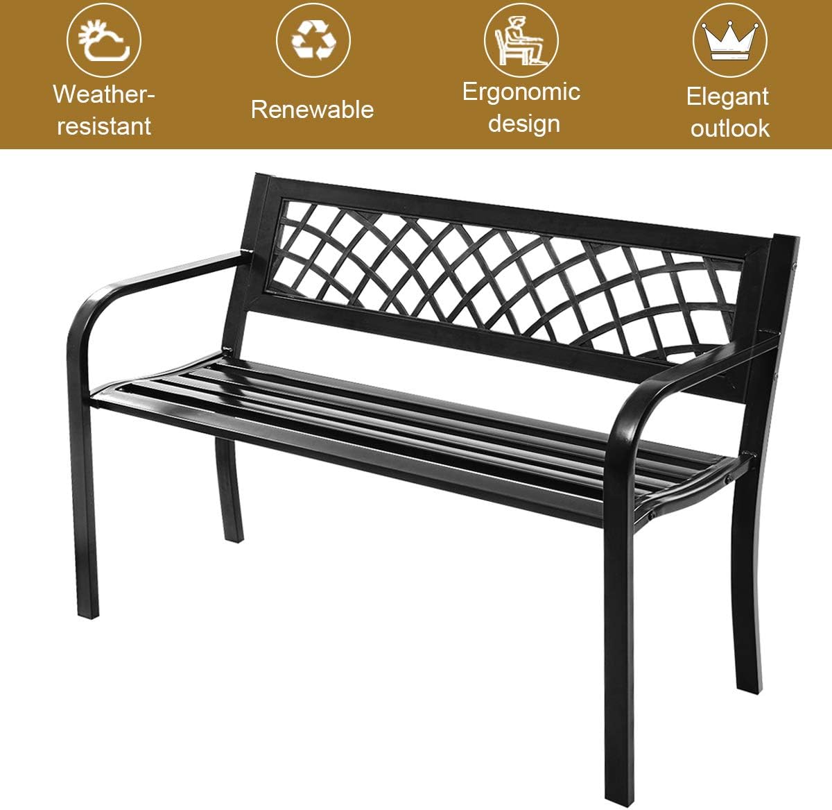 Black Cast Iron Frame Patio Garden Bench X944276