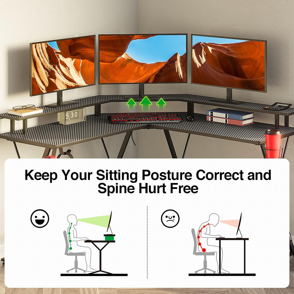 L-Shaped Gaming Desk with LED Strip & Power Outlets M98093