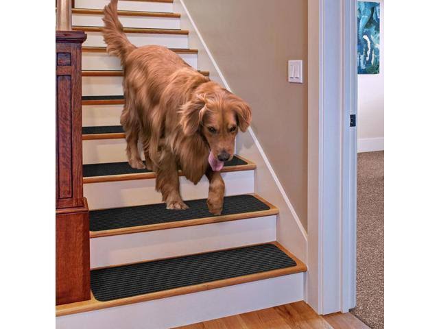 Set of 15 Skid-Resistant Carpet Stair Treads Smokey Black 9 in. x 36 in. U548