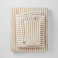 100% Washed Linen Printed Sheet Set Brown Stripe V3769