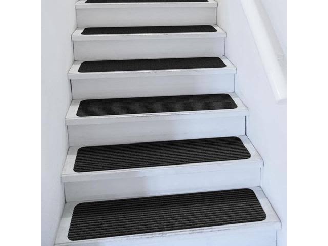 Set of 15 Skid-Resistant Carpet Stair Treads Smokey Black 9 in. x 36 in. U548