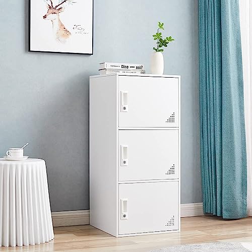 3 Door White Metal Storage Cabinet C671789