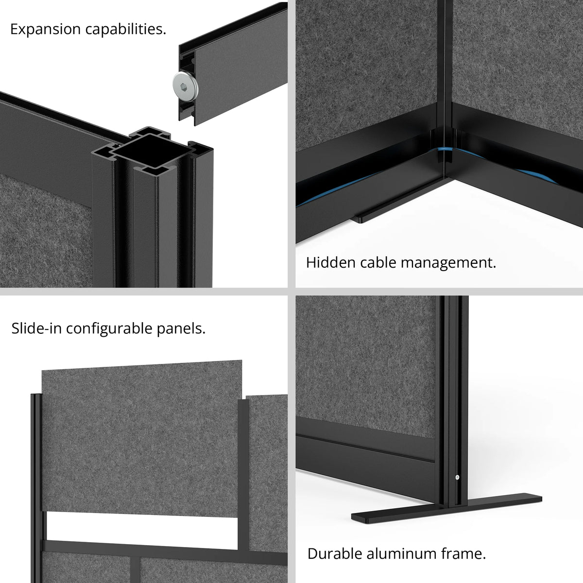 Modular Wall 53in x 70in Add-On with Whiteboard, Frosted Acrylic & Sound Absorbent Panels F68753