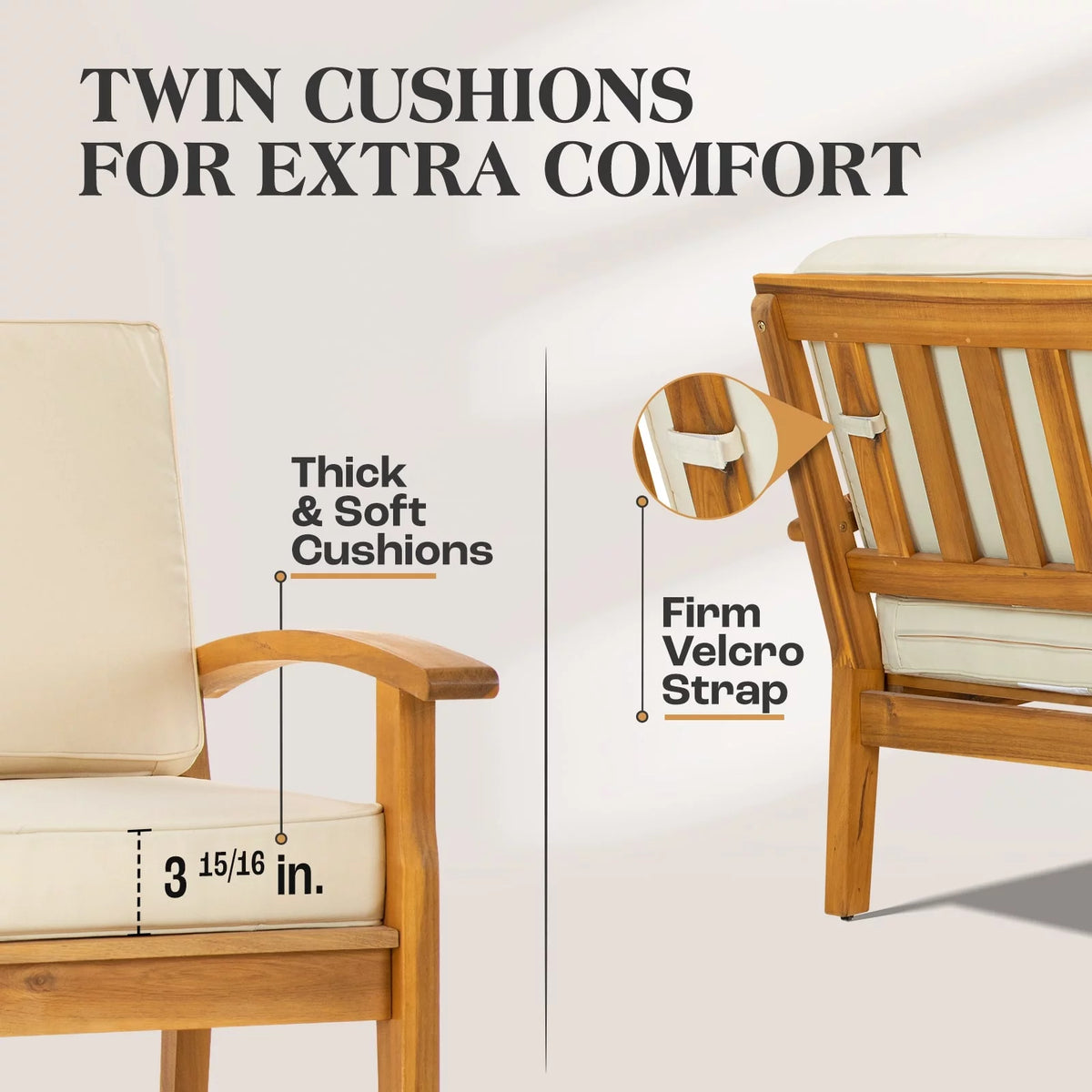 Acacia Wood Patio Club Chairs Set of 2 with Cushion Y916