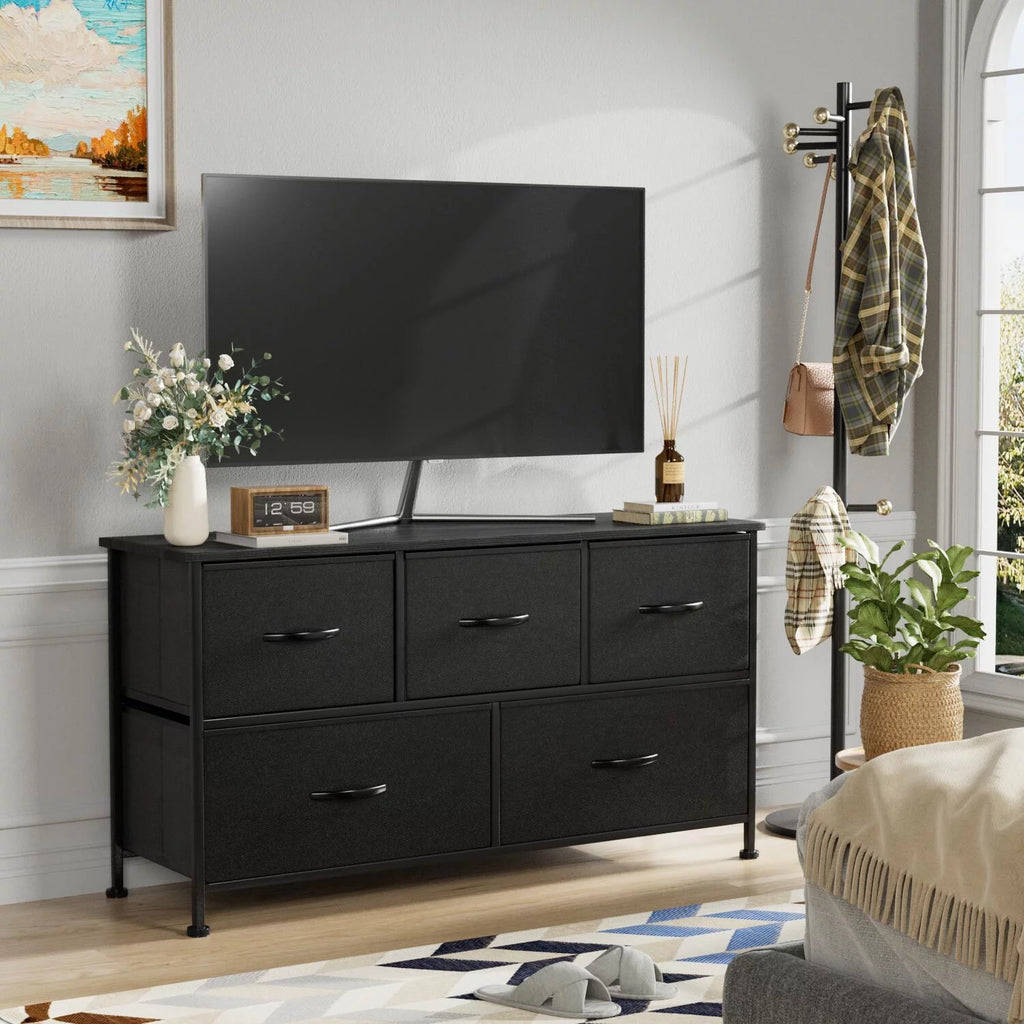 Black 5 Drawer Fabric Dresser R420