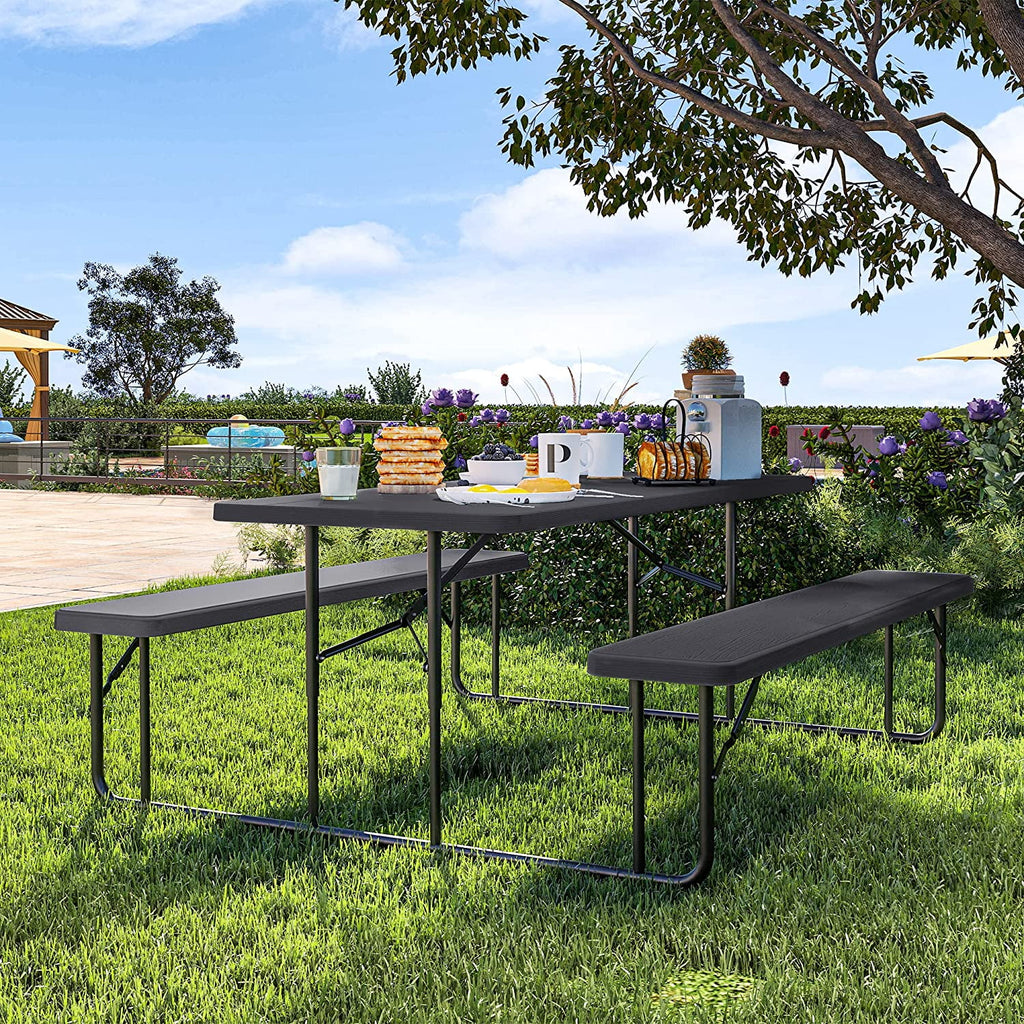 6ft Folding Picnic Table and Bench Black D789
