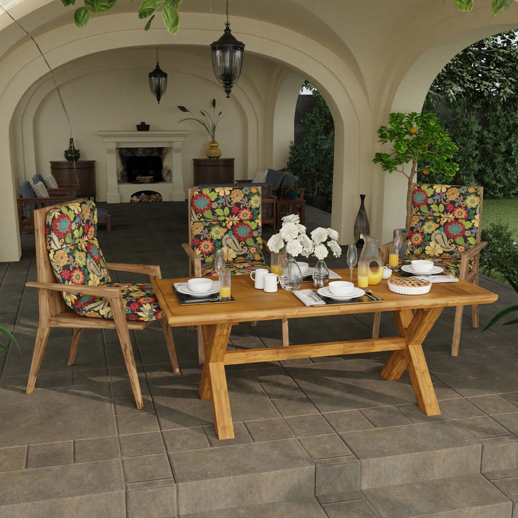 Multicolor Floral Rectangular Outdoor Chair Cushion with Ties C9493