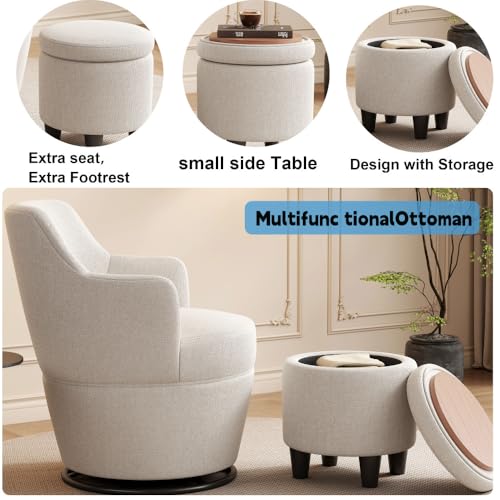 Beige 360 Swivel Accent Chair with Ottoman G27616