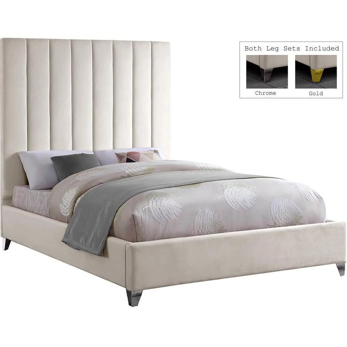 Velvet Queen Bed in Cream S280597