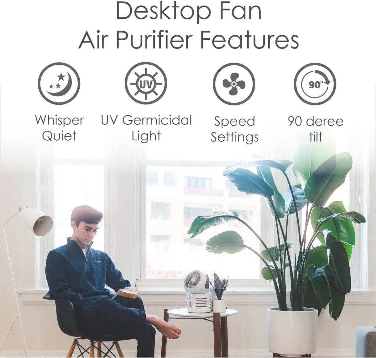 2-in-1 Air Purifier and Desk Top Fan HEPA White N1887