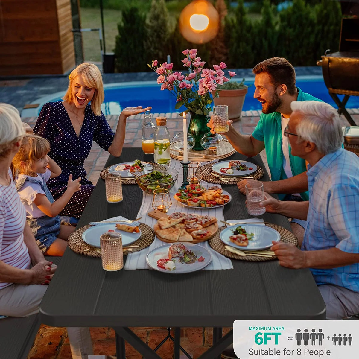 6ft Folding Picnic Table and Bench Black D789