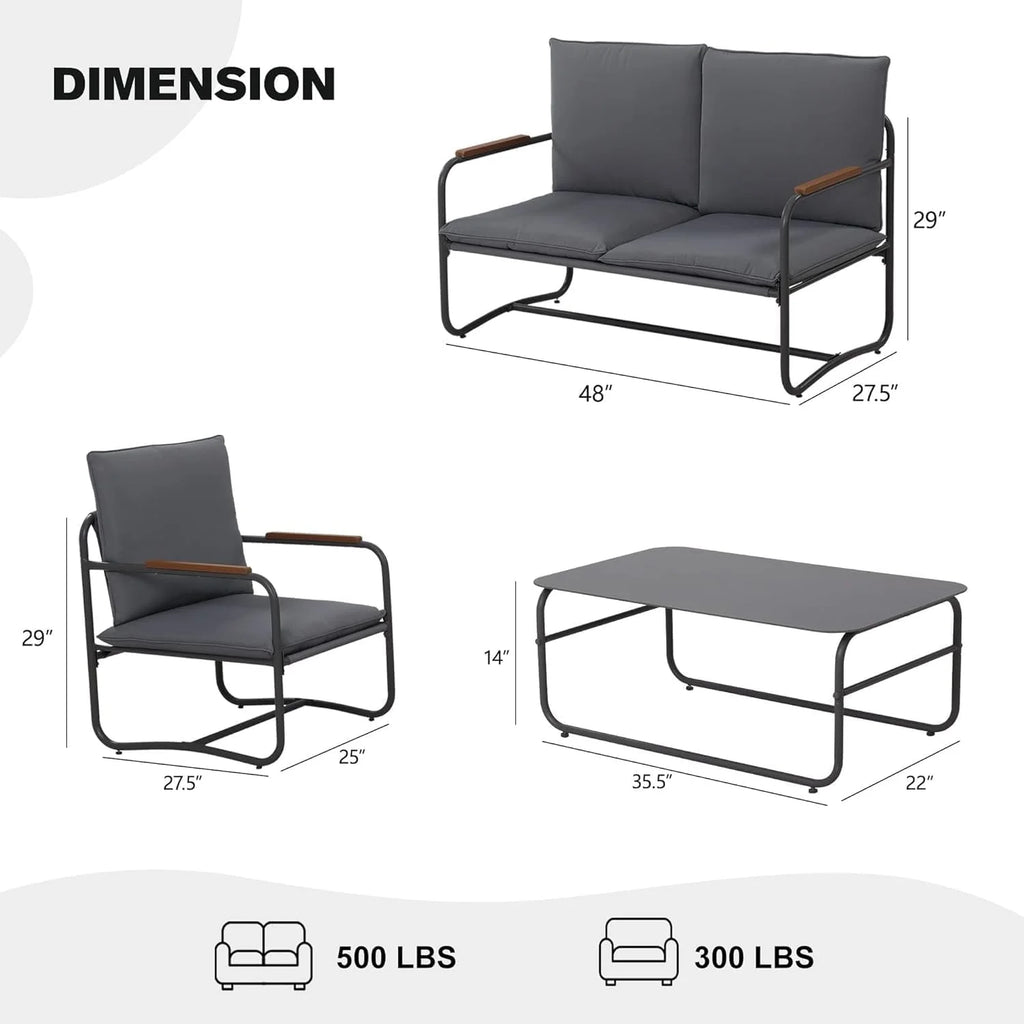 4 Pcs Aluminum Outdoor Sofa Conversation Set with Coffee Table G74865