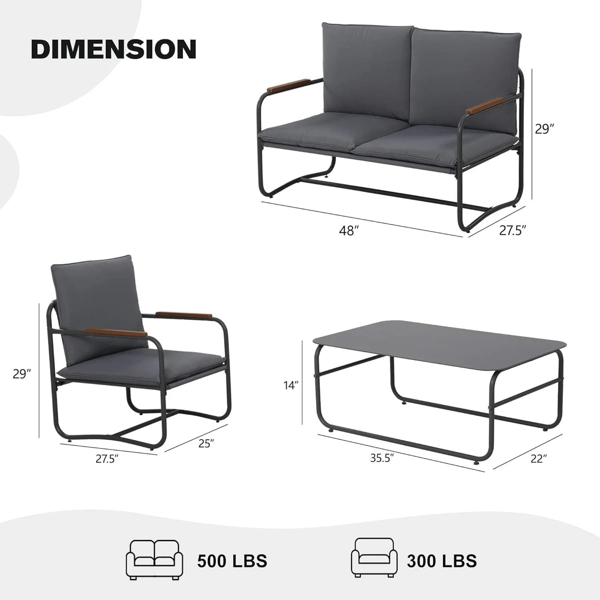4 Pcs Aluminum Outdoor Sofa Conversation Set with Coffee Table G74865