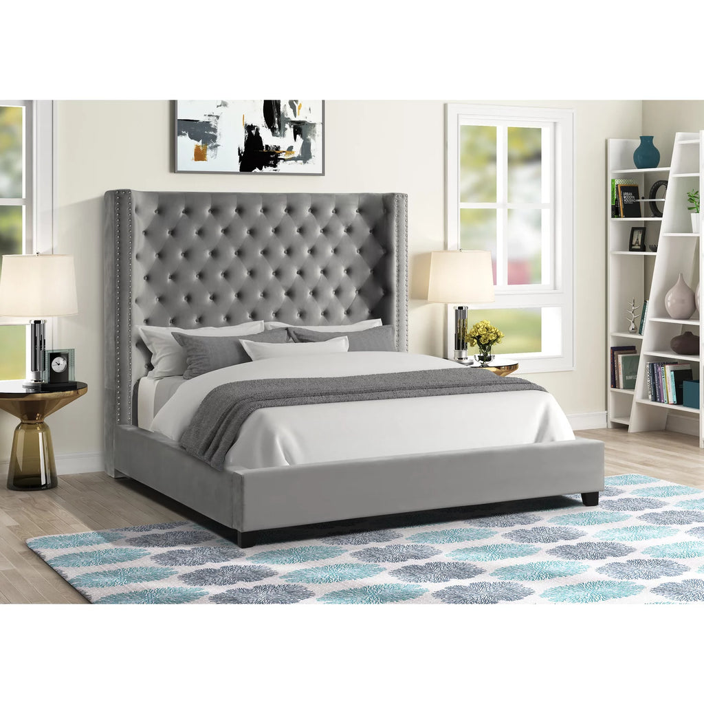 Velvet Upholstered Queen Platform Bed S35594