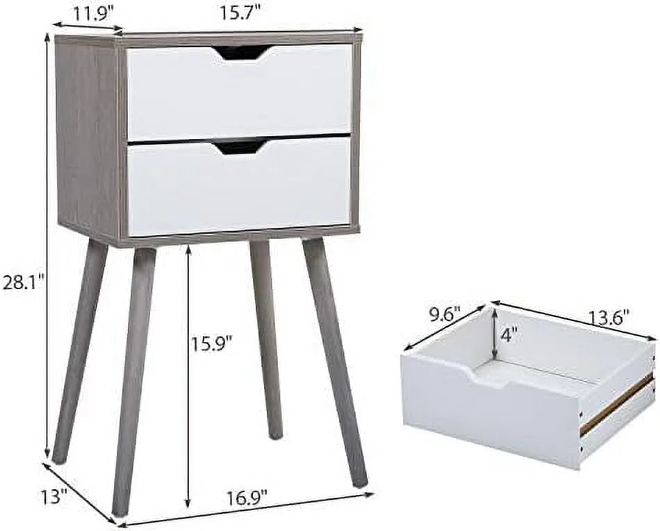 Blue Nightstand with Drawer Solid Wood Leg J7723