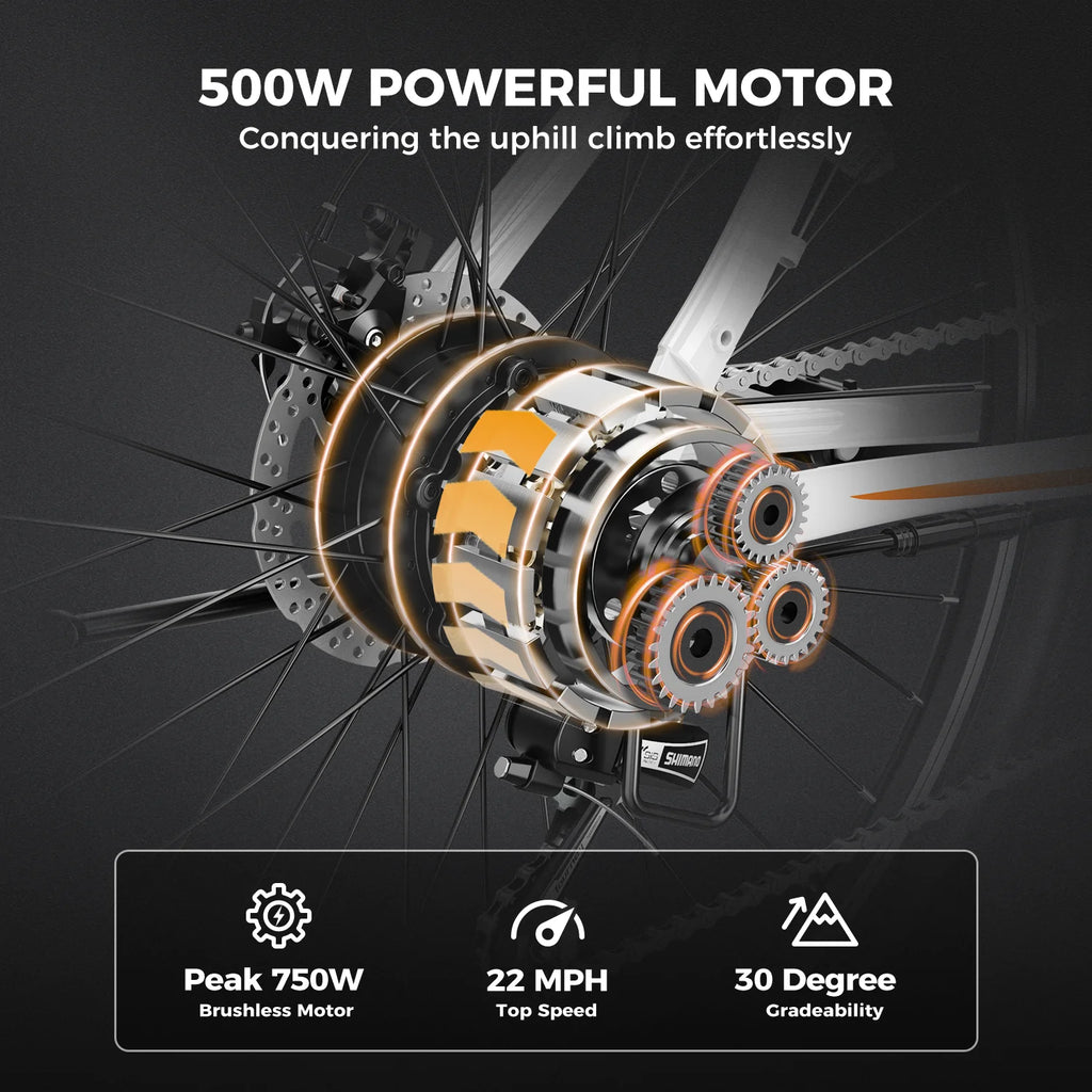26 Electric Bike with 500W Motor, 36V 12.5Ah Battery, 21 Speed M8789