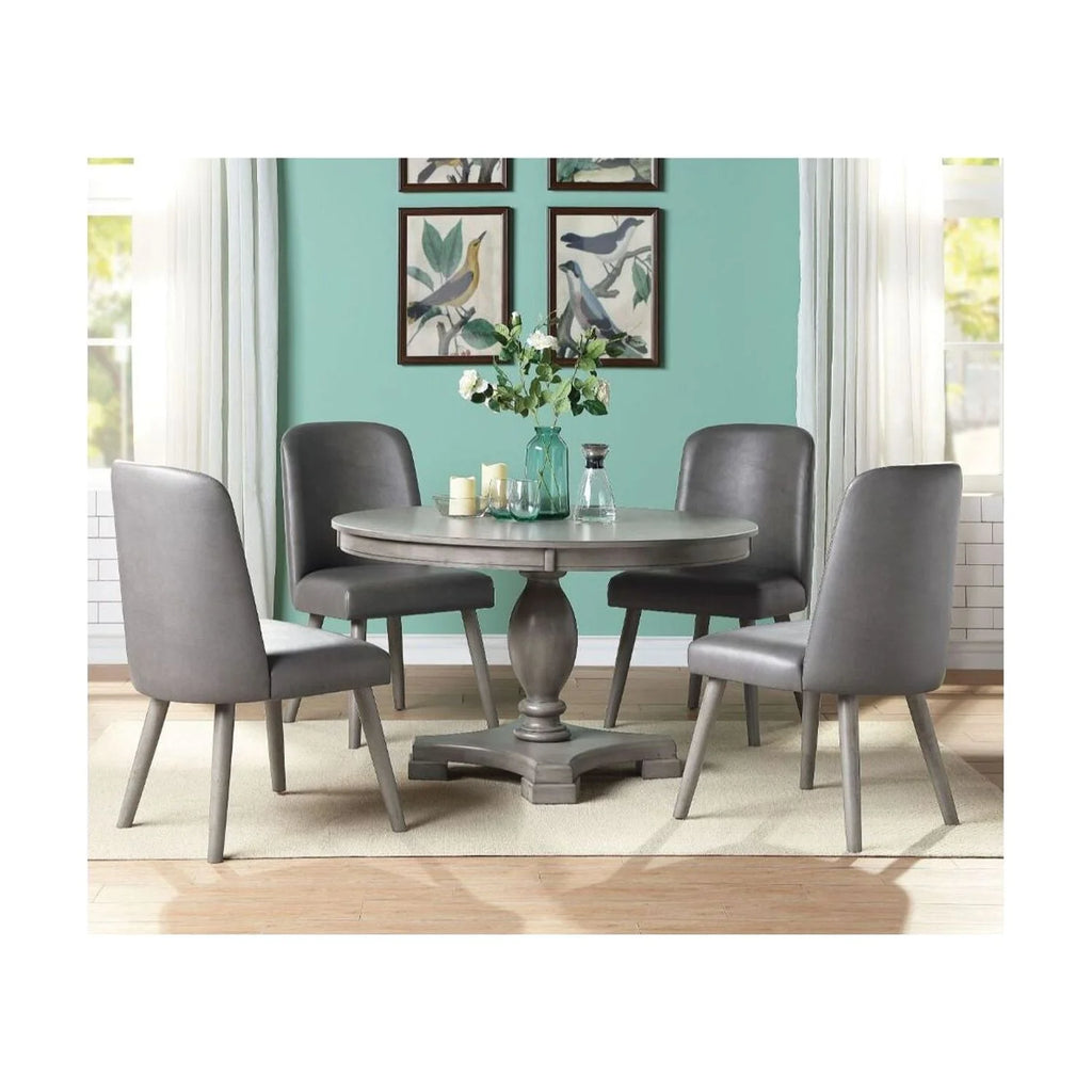 Round Wooden Top Dining Table with Single Pedestal in Gray Oak N881
