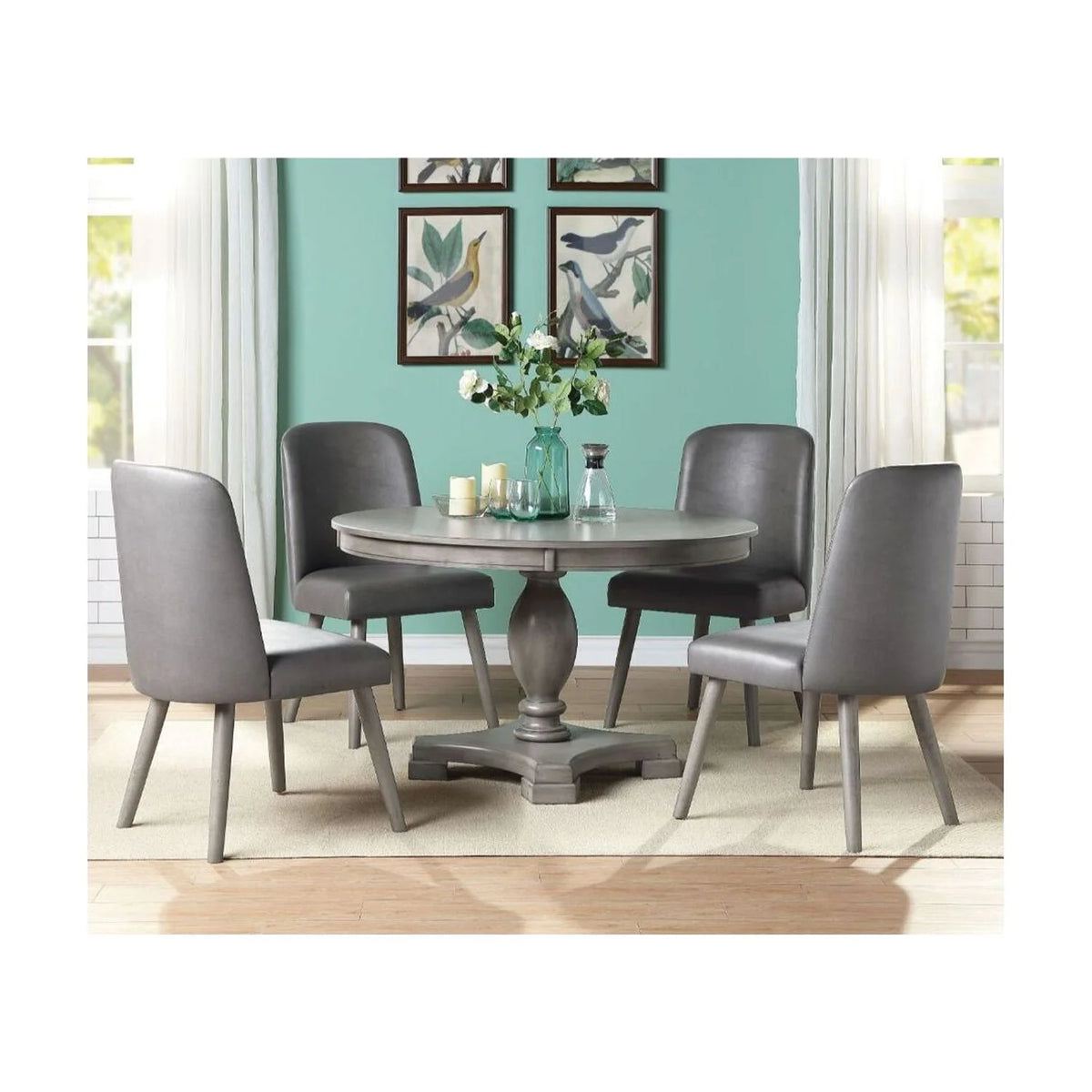 Round Wooden Top Dining Table with Single Pedestal in Gray Oak N881