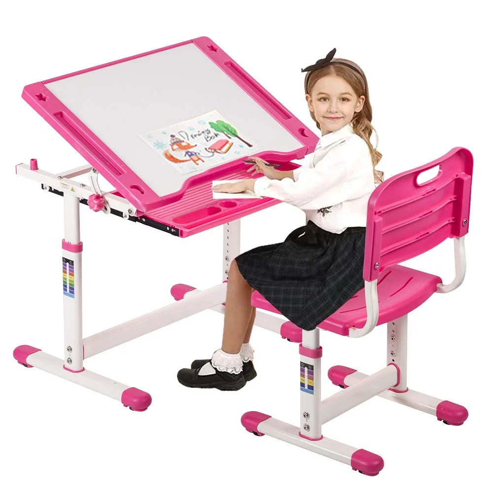 Kids Adjustable Height Ergonomic Desk and Chair Set with Storage Drawer F5114