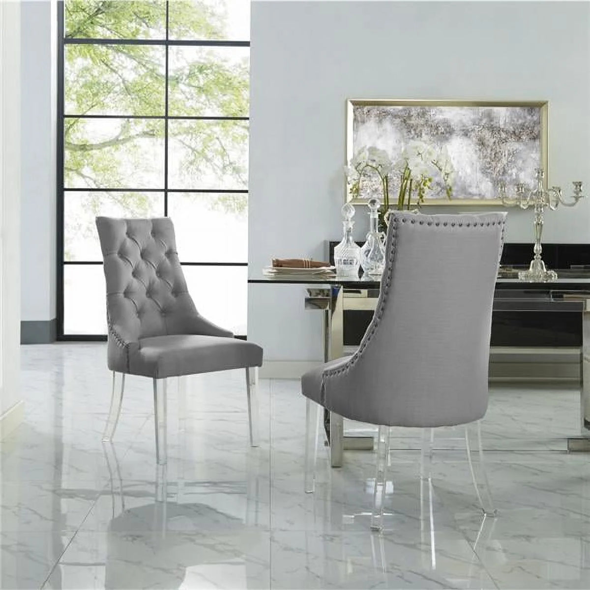 Light Grey Linen Armless Dining Chair Set of 2 E661