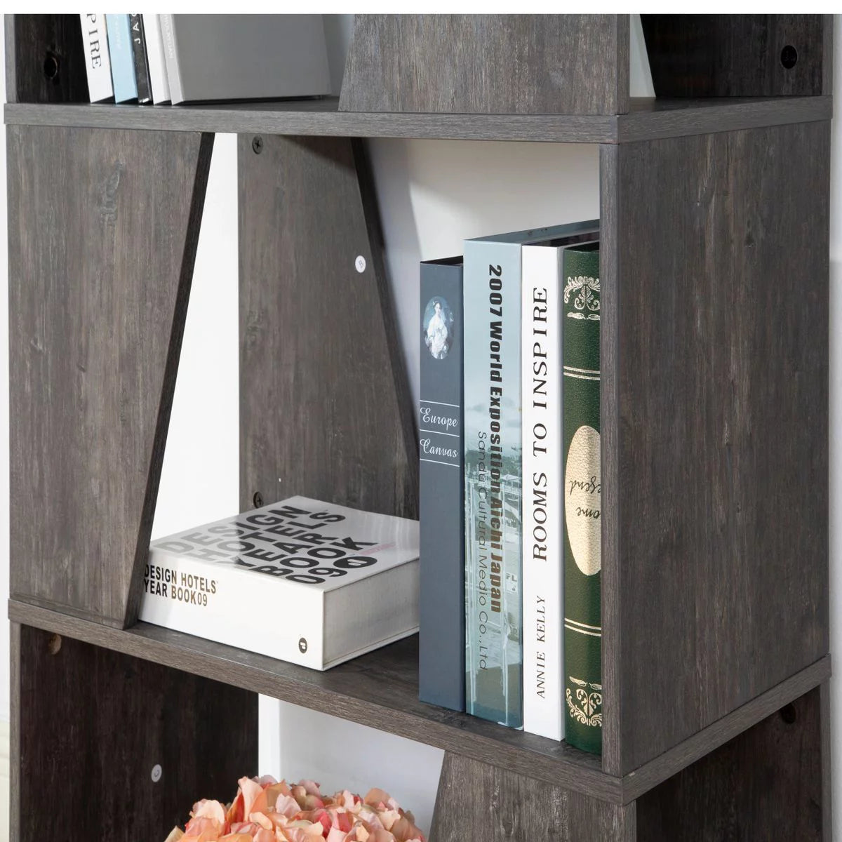 5-tier Wooden Bookcase in Washed Black Finish U97239