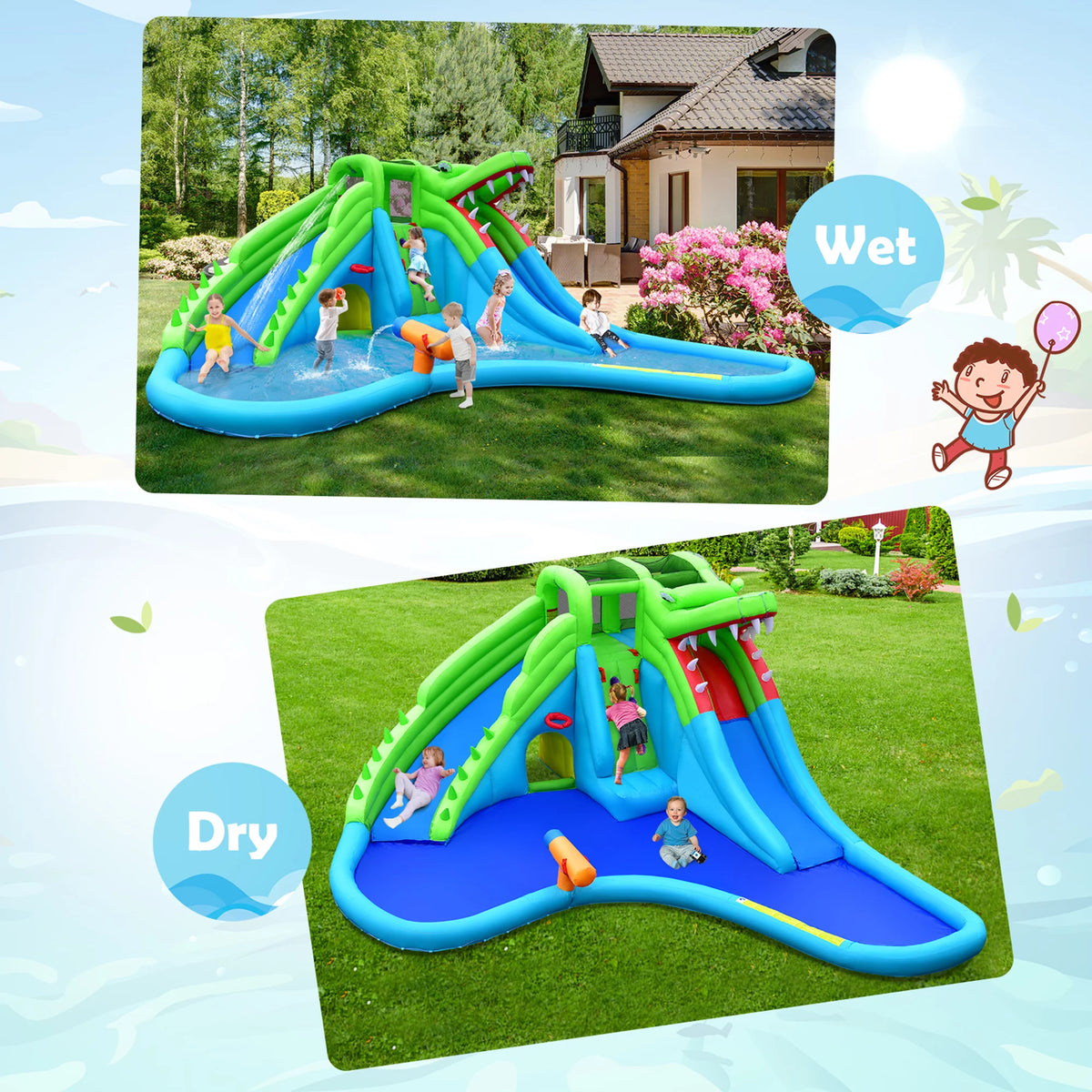 Inflatable Water Slide Park with Dual Slides N84476