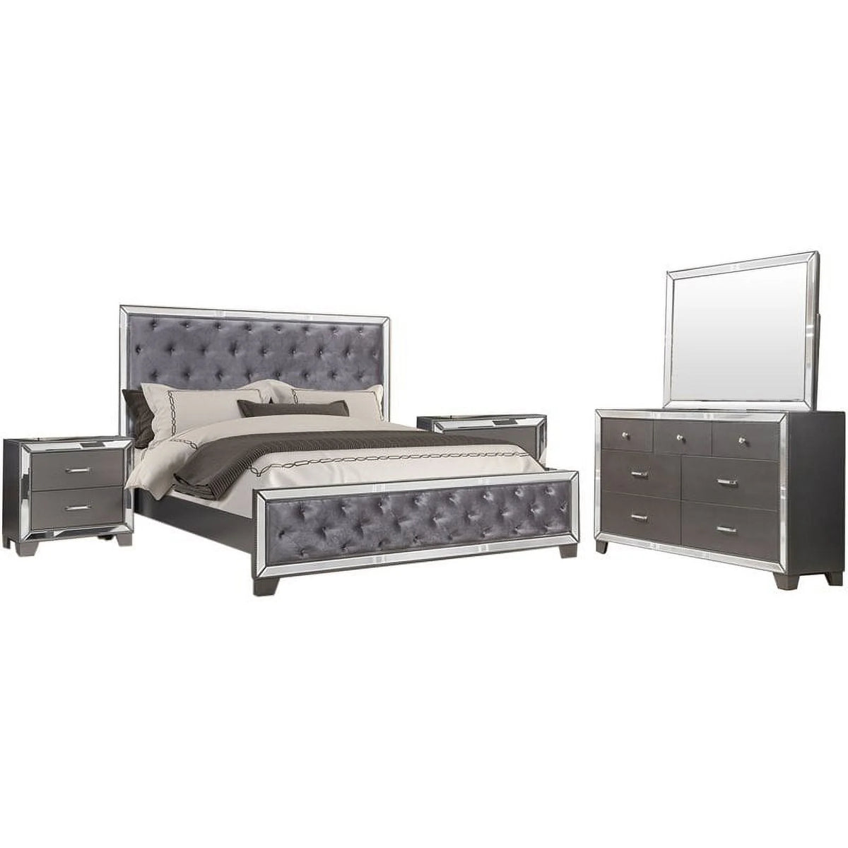 5 Piece Tufted Wood King Bedroom Set I66986