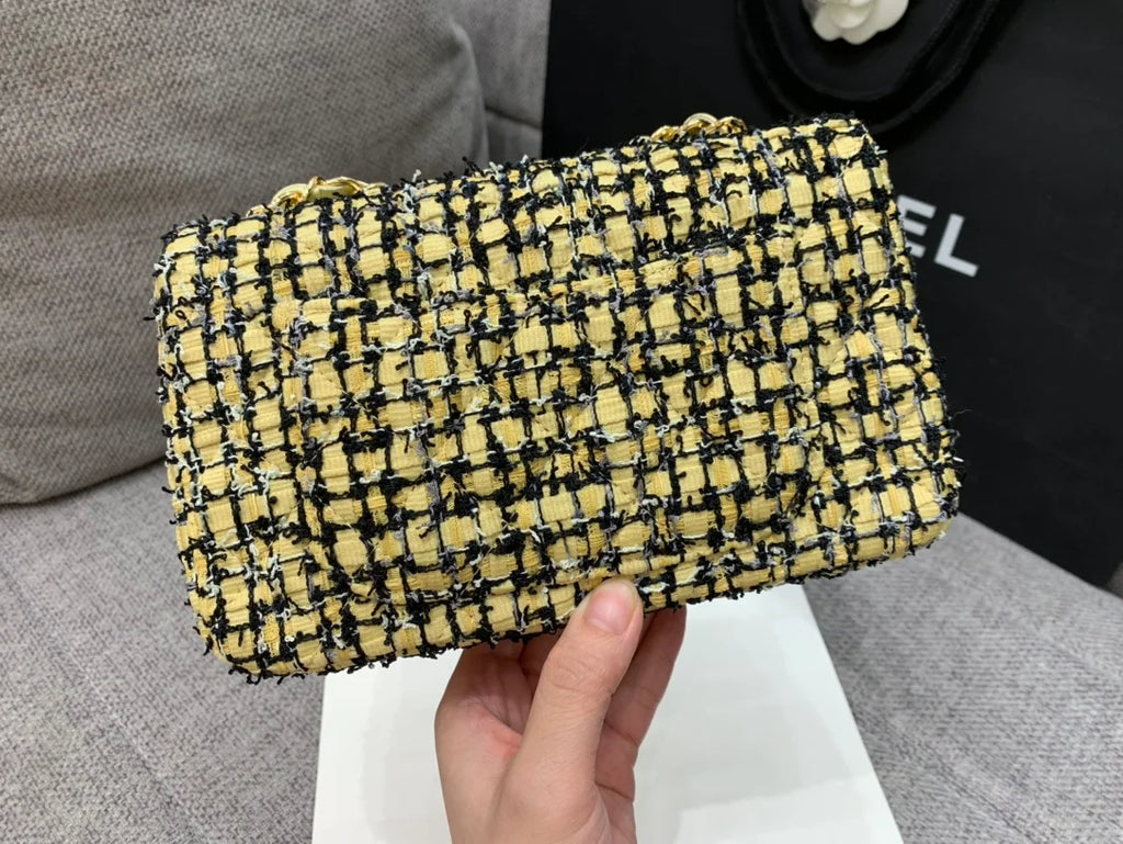 Yellow Tweed Mini Flap Bag Z445