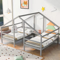 Twin Size Triangular House Beds with Built-in Table Gray C561