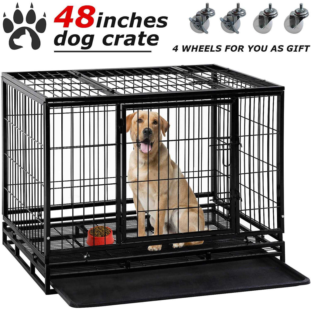 Heavy Duty Dog Crate with Plastic Tray Double Doors C85104