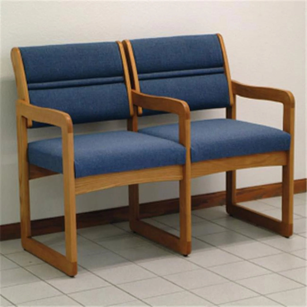Medium Oak Powder Blue Two Seat Chair with Center Arms G41245