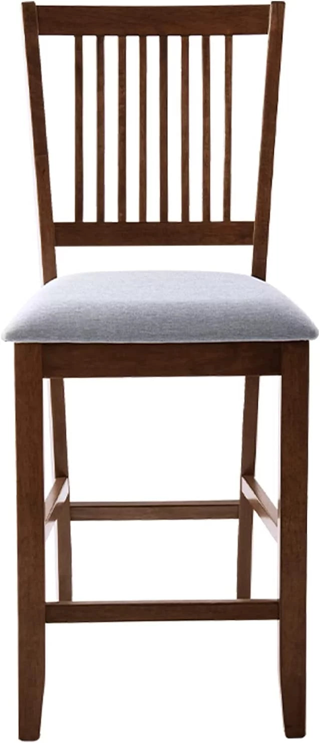 Wood Bar Stools Set of 2 Upholstered Counter Height Chairs Walnut J848135