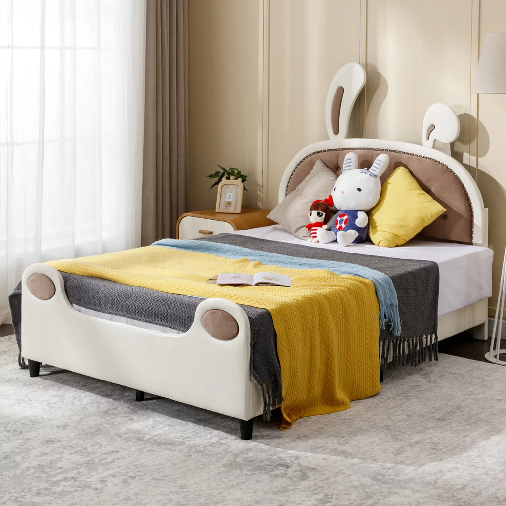 Twin Size Upholstered Platform Bed with Rabbit Ears Headboard W6176