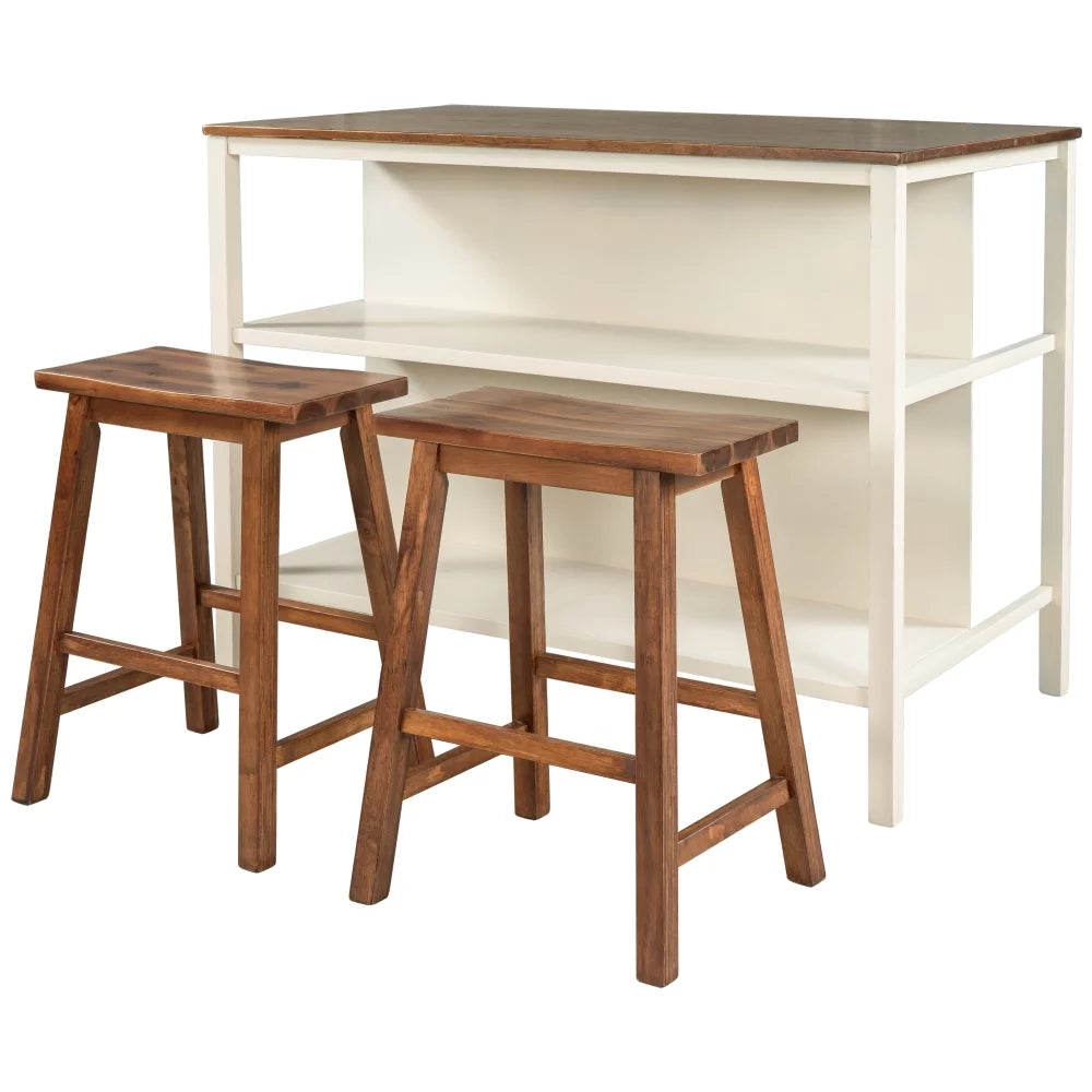 Solid Wood Kitchen Island Set with 2 Stools X3196