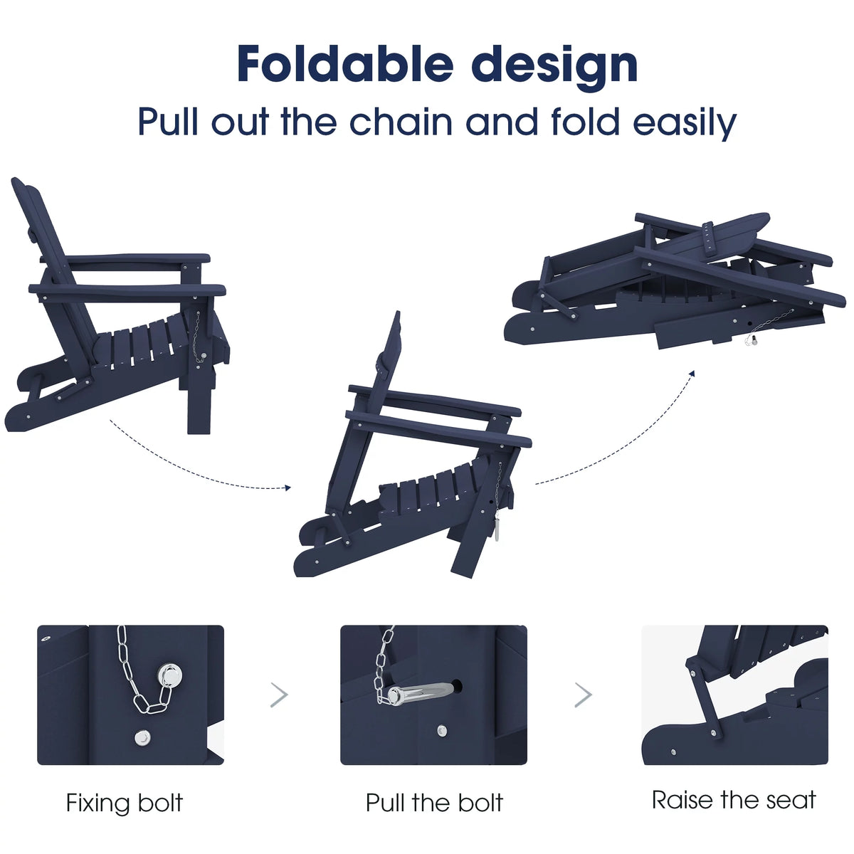 Navy Blue Folding Plastic Adirondack Chair C580