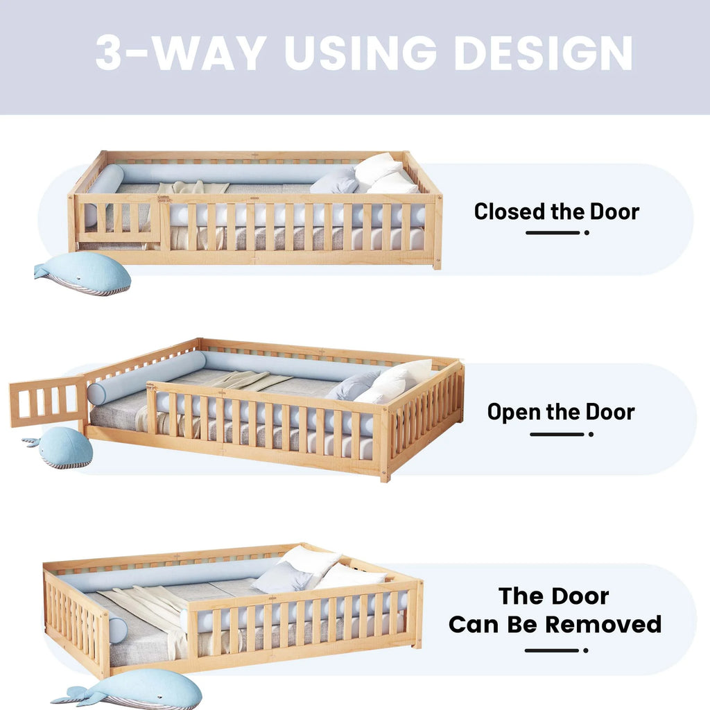 Queen Natural Solid Wood Floor Bed Frame with Slats K6184