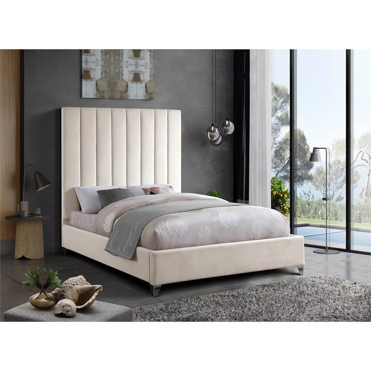 Velvet Queen Bed in Cream S280597
