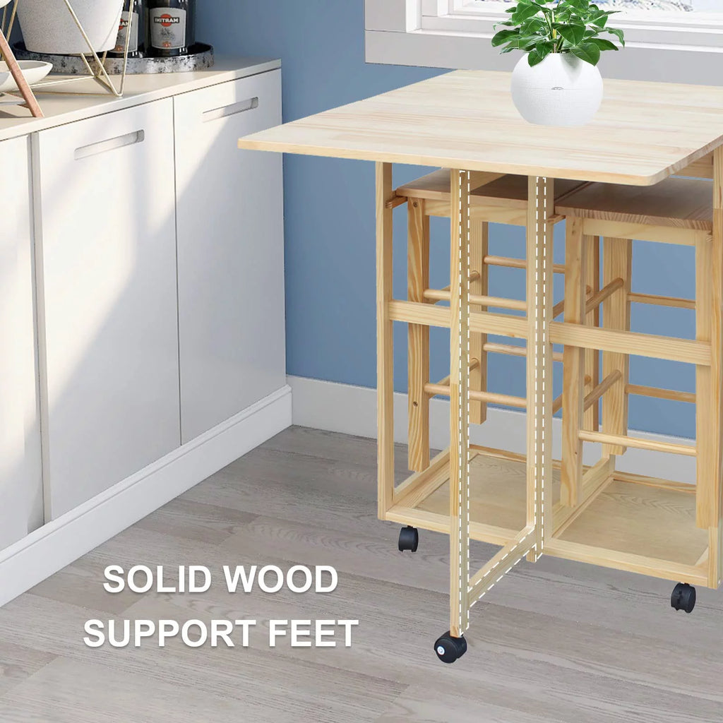 Drop Leaf Table, Rolling Kitchen Tables, Dining Table Set for 2, Natural U8087