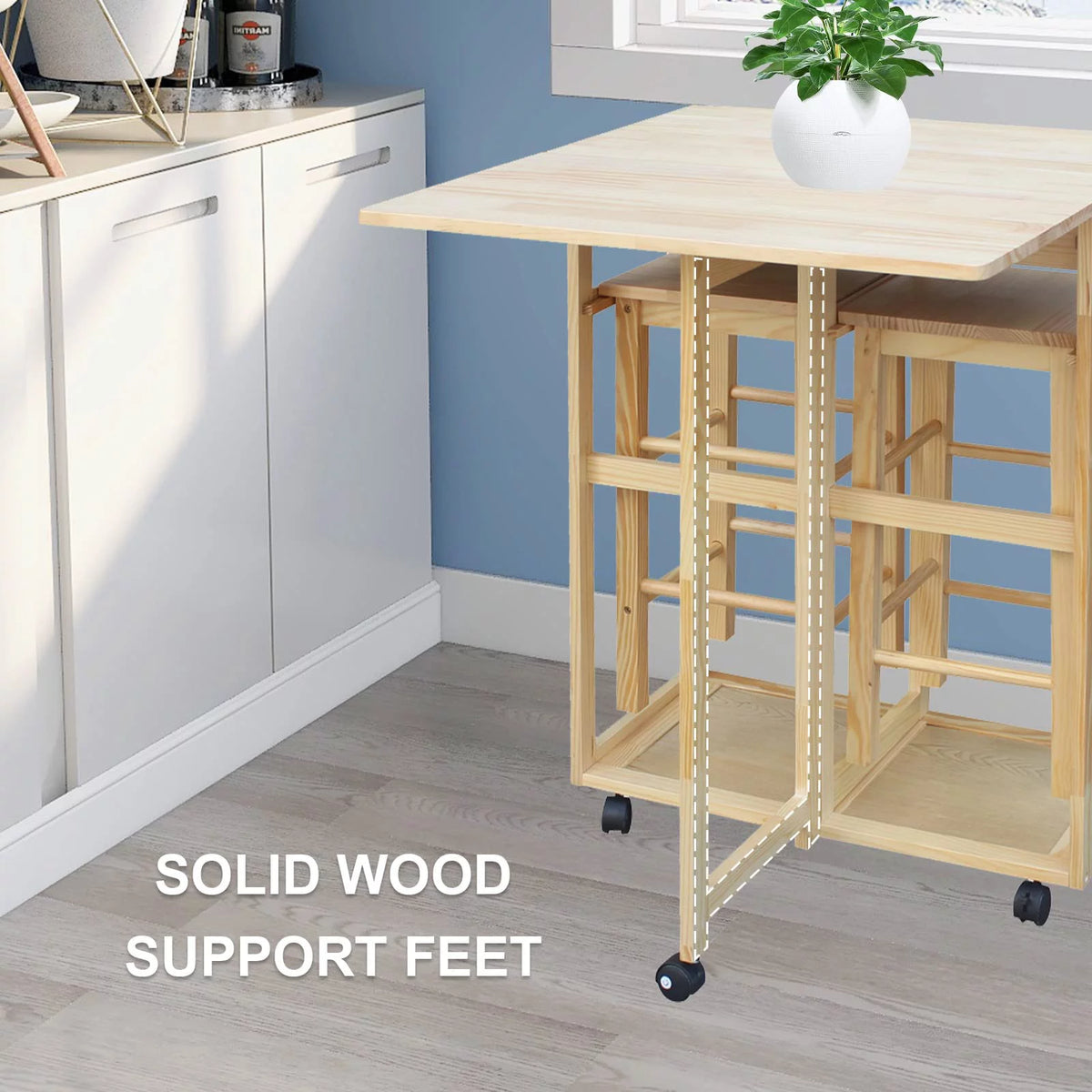 Drop Leaf Table, Rolling Kitchen Tables, Dining Table Set for 2, Natural U8087
