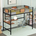 Black Twin Size Metal Loft Bed with Desk and Shelves D821