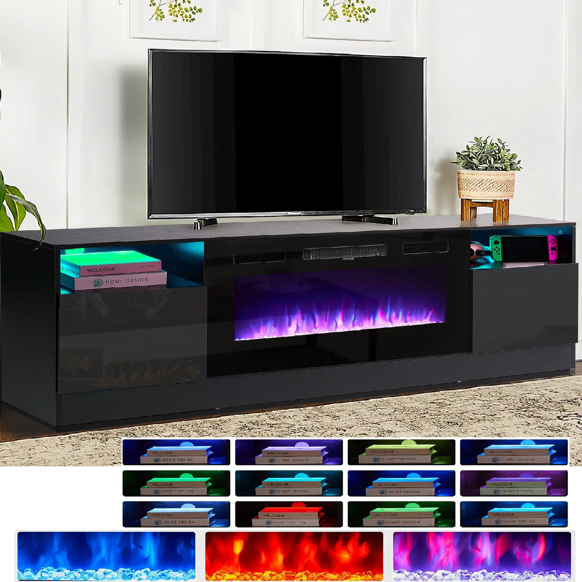 Black Fireplace TV Stand up to 80" with 36'' Electric Fireplace K15442