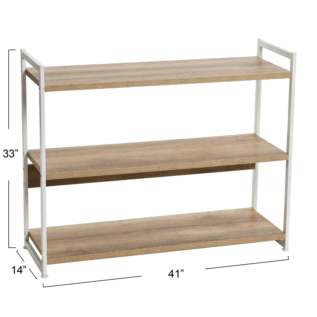 3 Tier Bleached Wood and White Metal Bookshelf L3102
