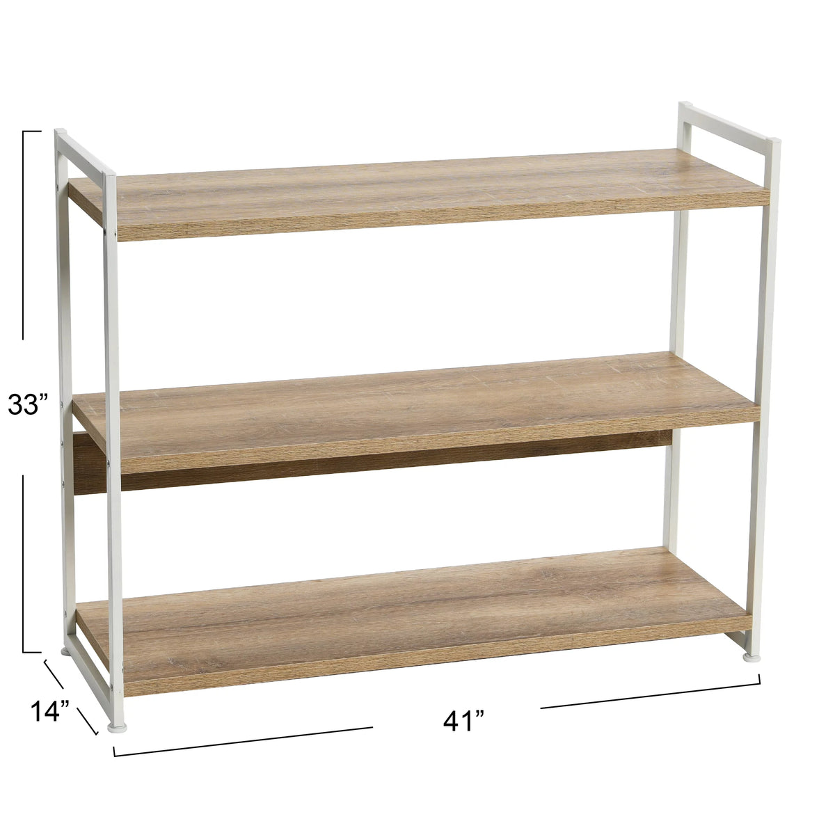 3 Tier Bleached Wood and White Metal Bookshelf L3102
