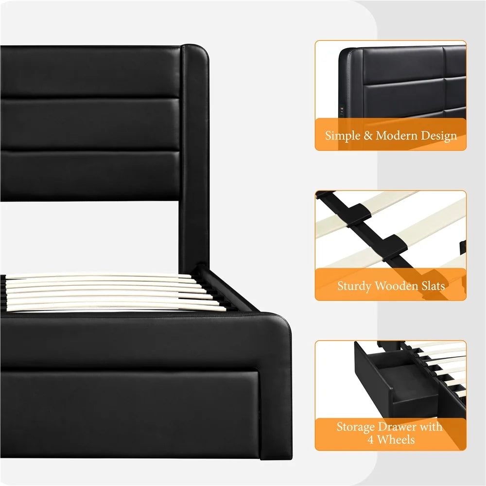 Black Queen Bed with 3 Storage Drawers O19728