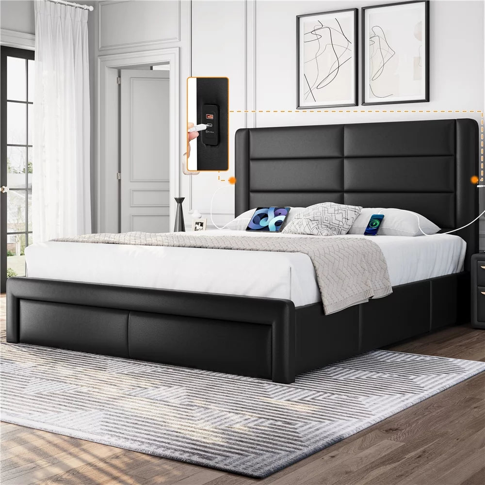 Black Queen Bed with 3 Storage Drawers O19728