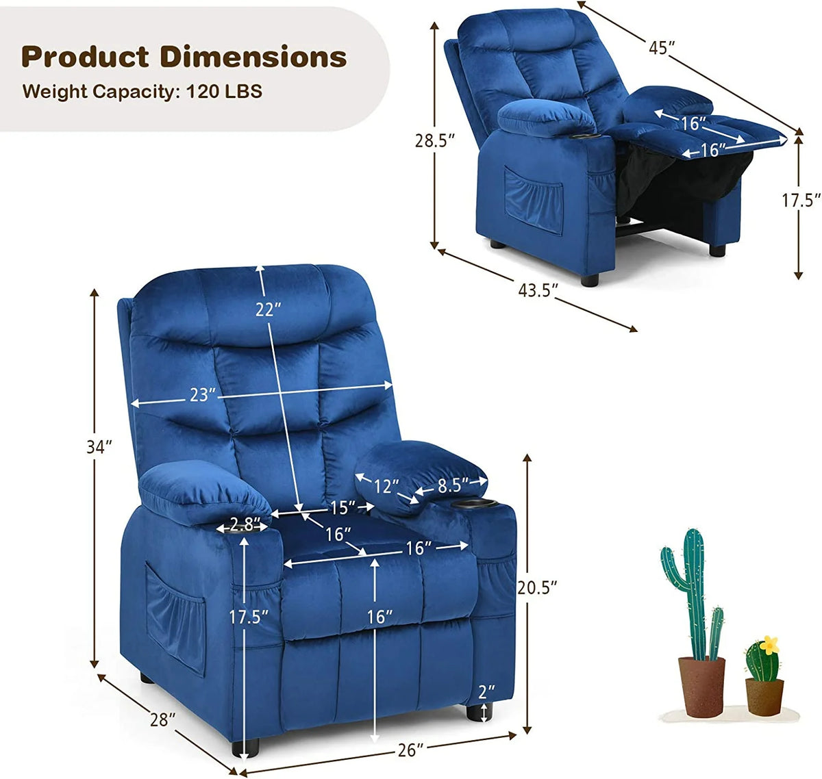 Kids Recliner Chair with Cup Holder U99284