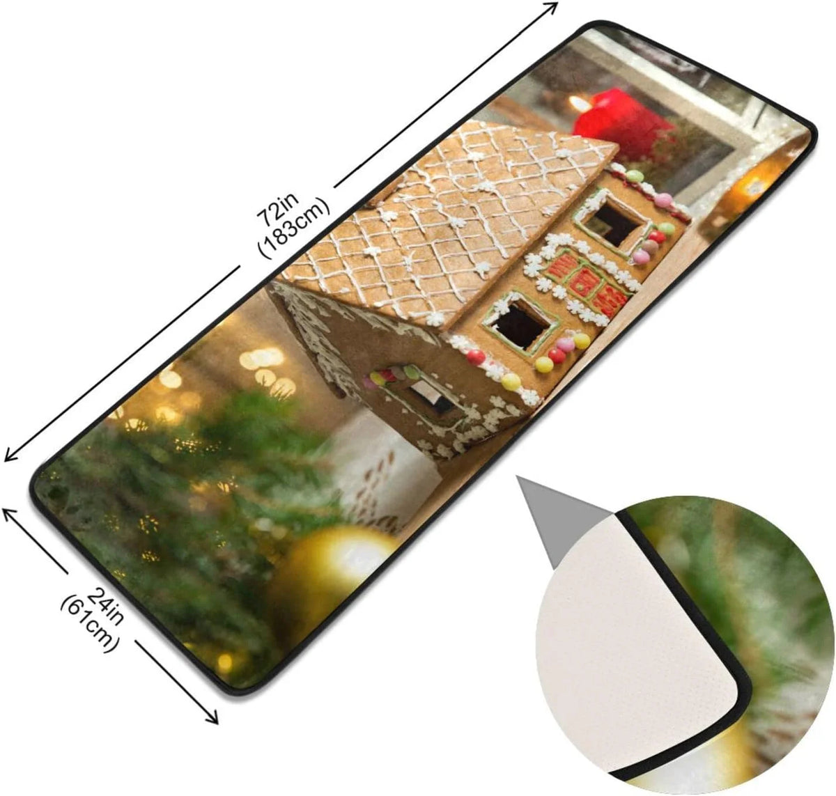 Gingerbread House 2'x6' Non Slip Washable Runner Rug J972