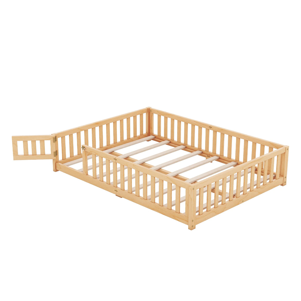 Queen Natural Solid Wood Floor Bed Frame with Slats K6184