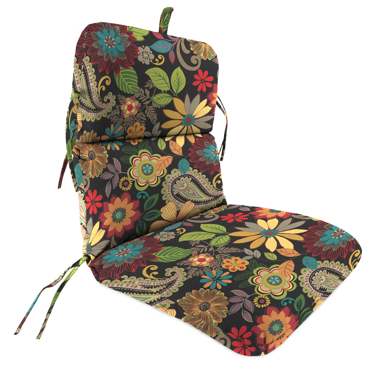 Multicolor Floral Rectangular Outdoor Chair Cushion with Ties C9493