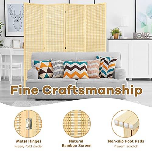 Bamboo 6 Ft Tall 4 Panel Folding Room Divider U472931